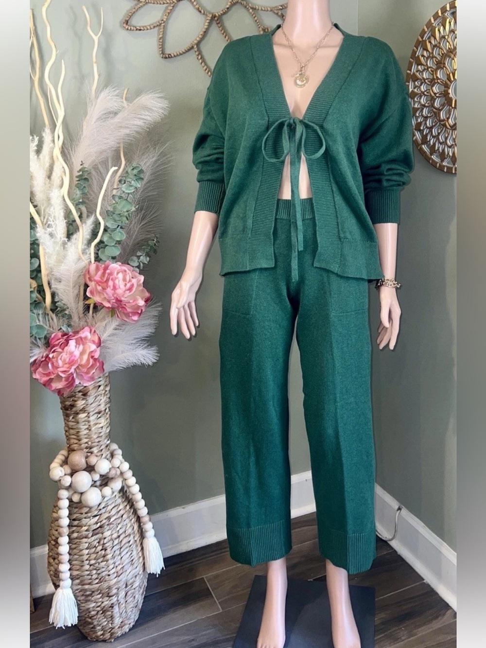 Free People Free-est Solar Sweater Set Cardigan/Pants Green XS - Picture 3 of 15